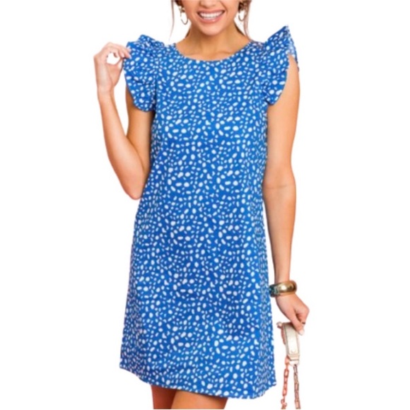 Michelle McDowell Dresses & Skirts - EUC Michelle McDowell Size Medium Women’s Blue and White Ruffle‎ Polka Dot Dress